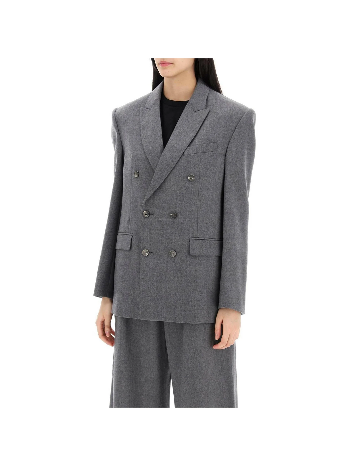 Charcoal Gray Double-Breasted Wool-Flannel Blazer WARDROBE.NYC JOHN JULIA.