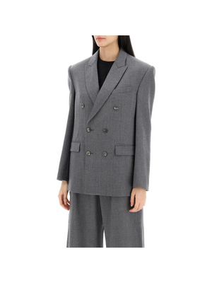 Charcoal Gray Double-Breasted Wool-Flannel Blazer WARDROBE.NYC JOHN JULIA.