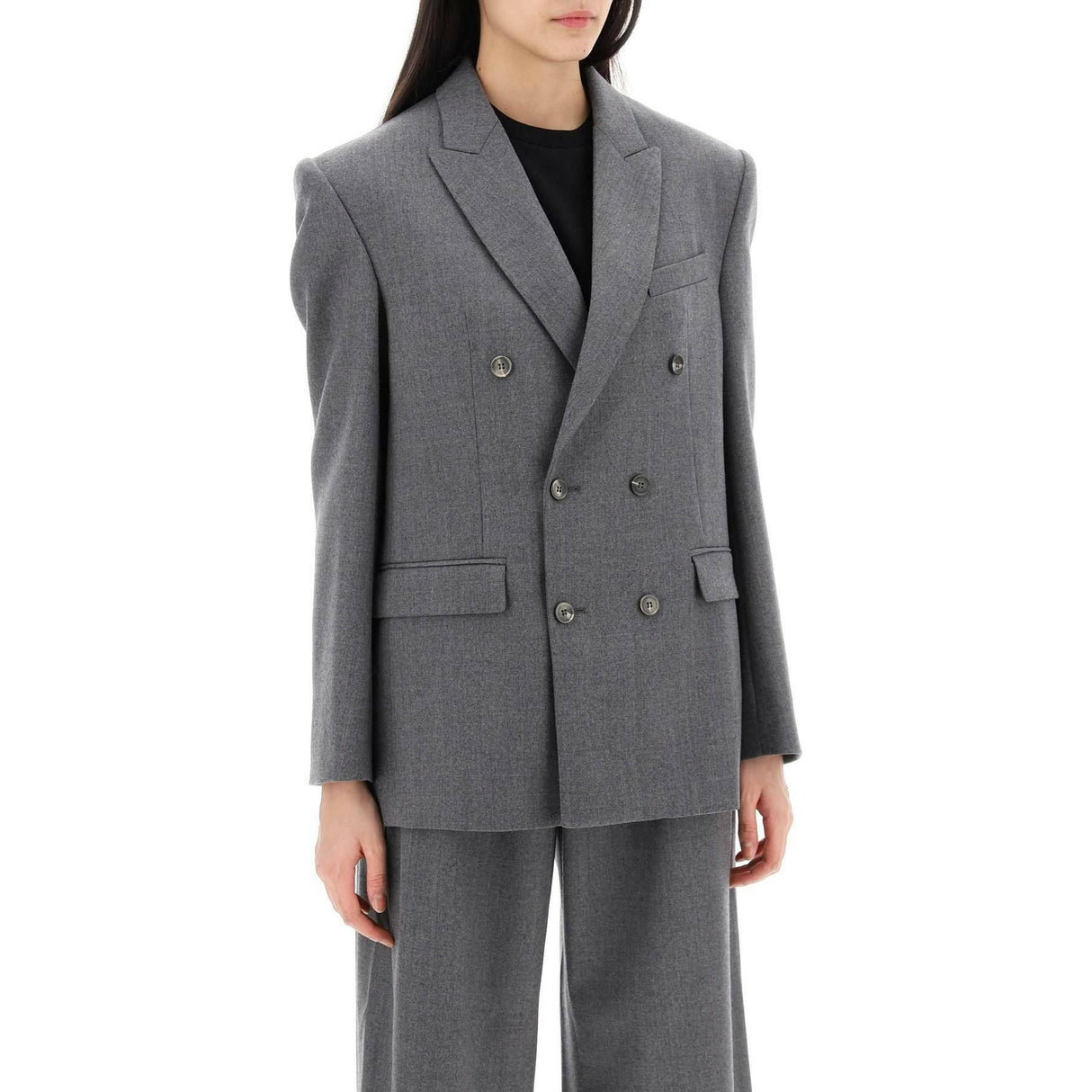 Charcoal Gray Double-Breasted Wool-Flannel Blazer WARDROBE.NYC JOHN JULIA.