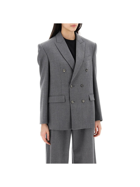 Charcoal Gray Double-Breasted Wool-Flannel Blazer WARDROBE.NYC JOHN JULIA.