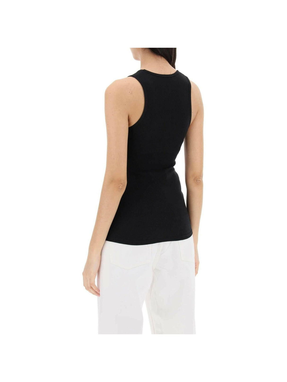 Black Ribbed Cotton Jersey Tank Top WARDROBE.NYC JOHN JULIA.