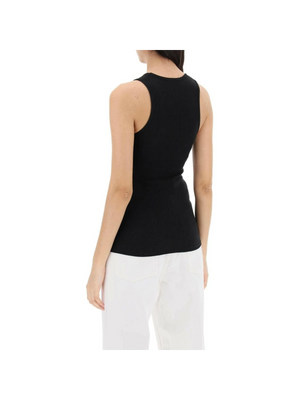 Black Ribbed Cotton Jersey Tank Top WARDROBE.NYC JOHN JULIA.