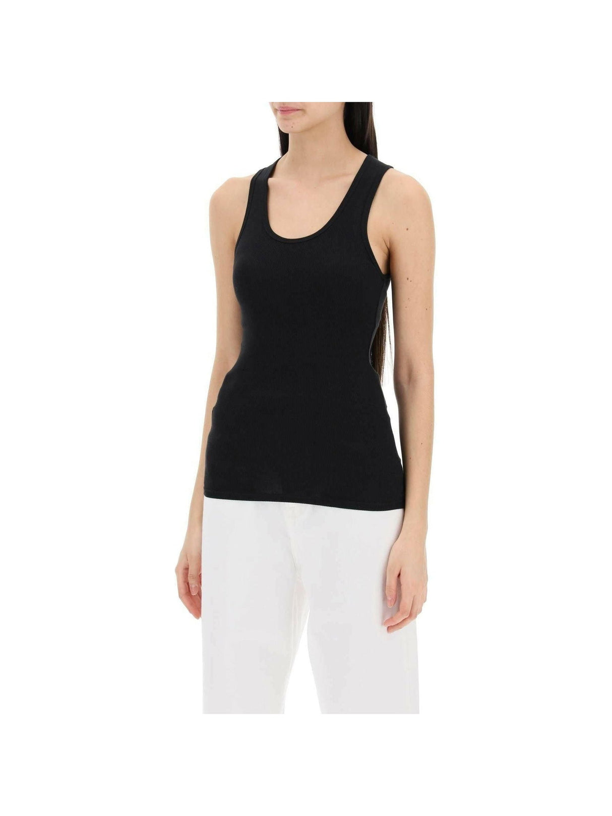 Black Ribbed Cotton Jersey Tank Top WARDROBE.NYC JOHN JULIA.