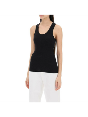 Black Ribbed Cotton Jersey Tank Top WARDROBE.NYC JOHN JULIA.