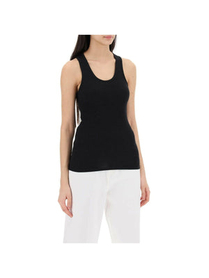 Black Ribbed Cotton Jersey Tank Top WARDROBE.NYC JOHN JULIA.