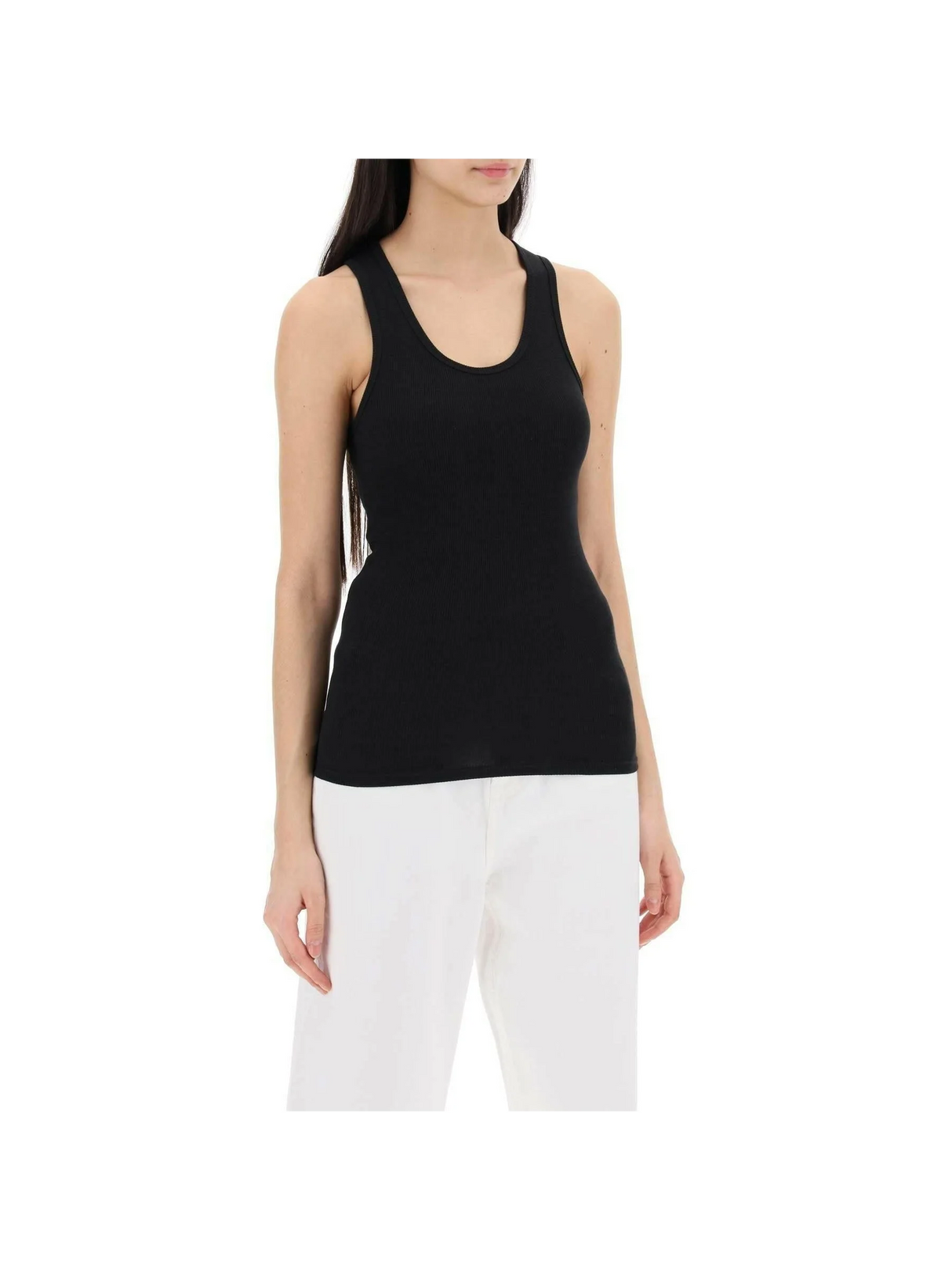 Black Ribbed Cotton Jersey Tank Top WARDROBE.NYC JOHN JULIA.