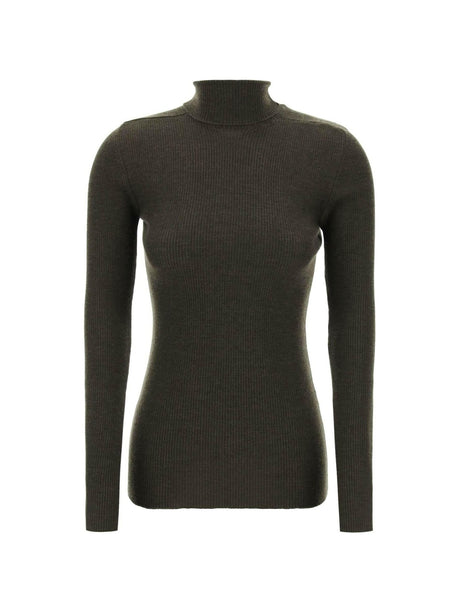 Dark Green Ribbed Wool Turtleneck Sweater WARDROBE.NYC JOHN JULIA.