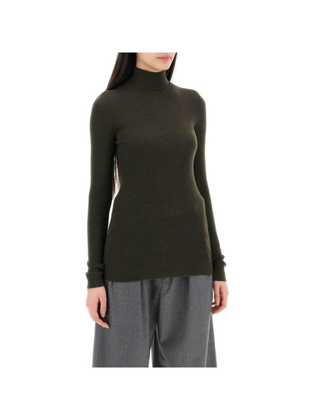 Dark Green Ribbed Wool Turtleneck Sweater WARDROBE.NYC JOHN JULIA.