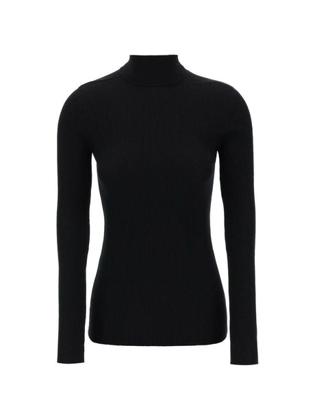 Black Ribbed Wool Turtleneck Sweater WARDROBE.NYC JOHN JULIA.