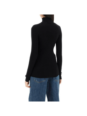 Black Ribbed Wool Turtleneck Sweater WARDROBE.NYC JOHN JULIA.