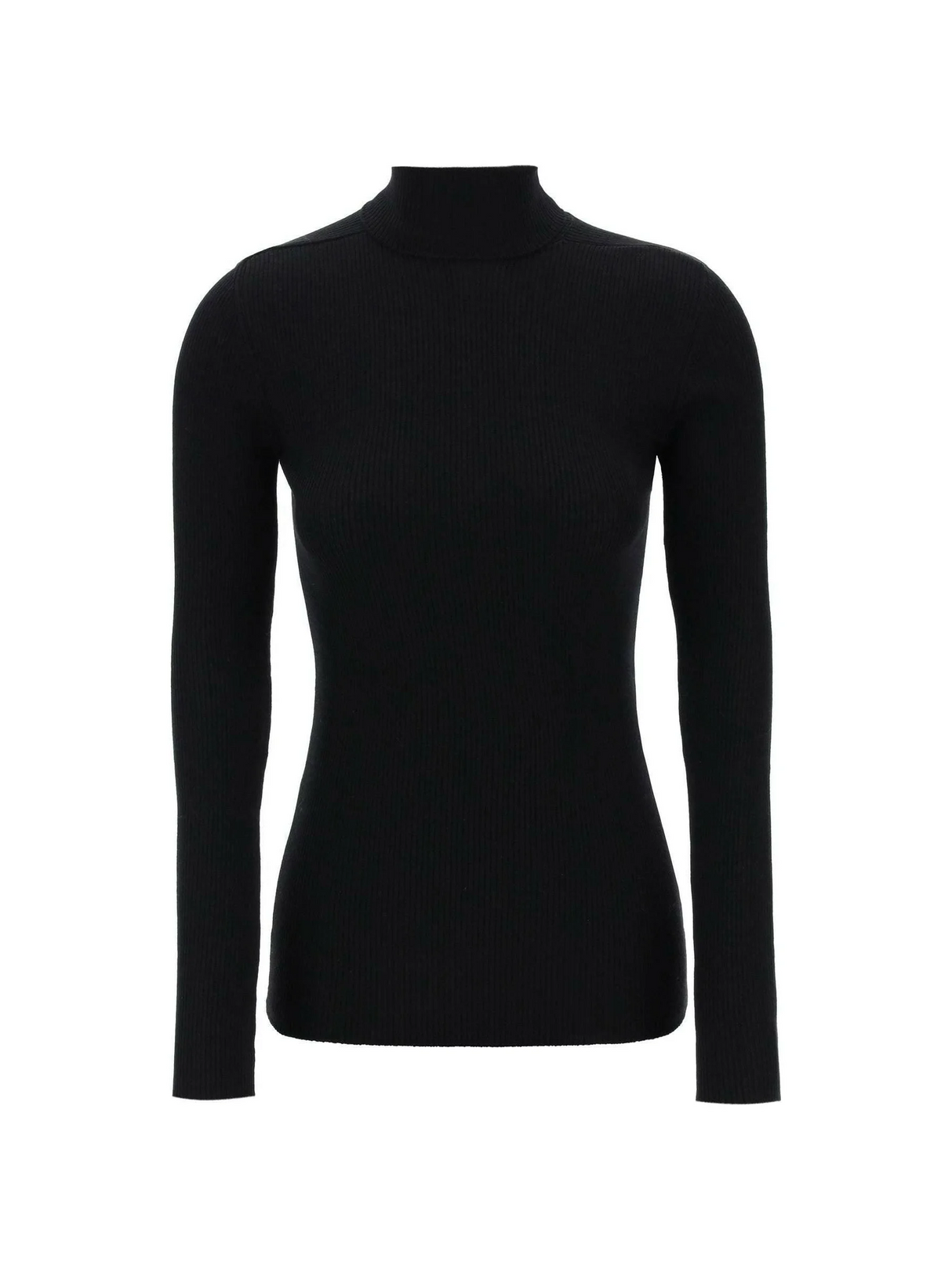 Black Ribbed Wool Turtleneck Sweater WARDROBE.NYC JOHN JULIA.