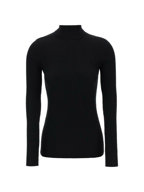 Black Ribbed Wool Turtleneck Sweater WARDROBE.NYC JOHN JULIA.