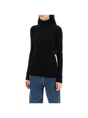 Black Ribbed Wool Turtleneck Sweater WARDROBE.NYC JOHN JULIA.