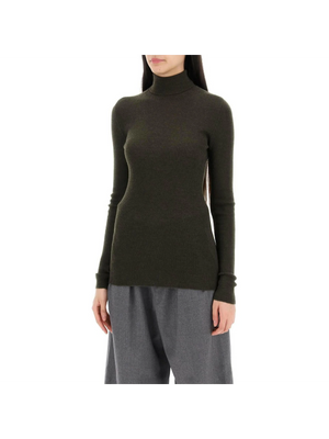 Dark Green Ribbed Wool Turtleneck Sweater WARDROBE.NYC JOHN JULIA.