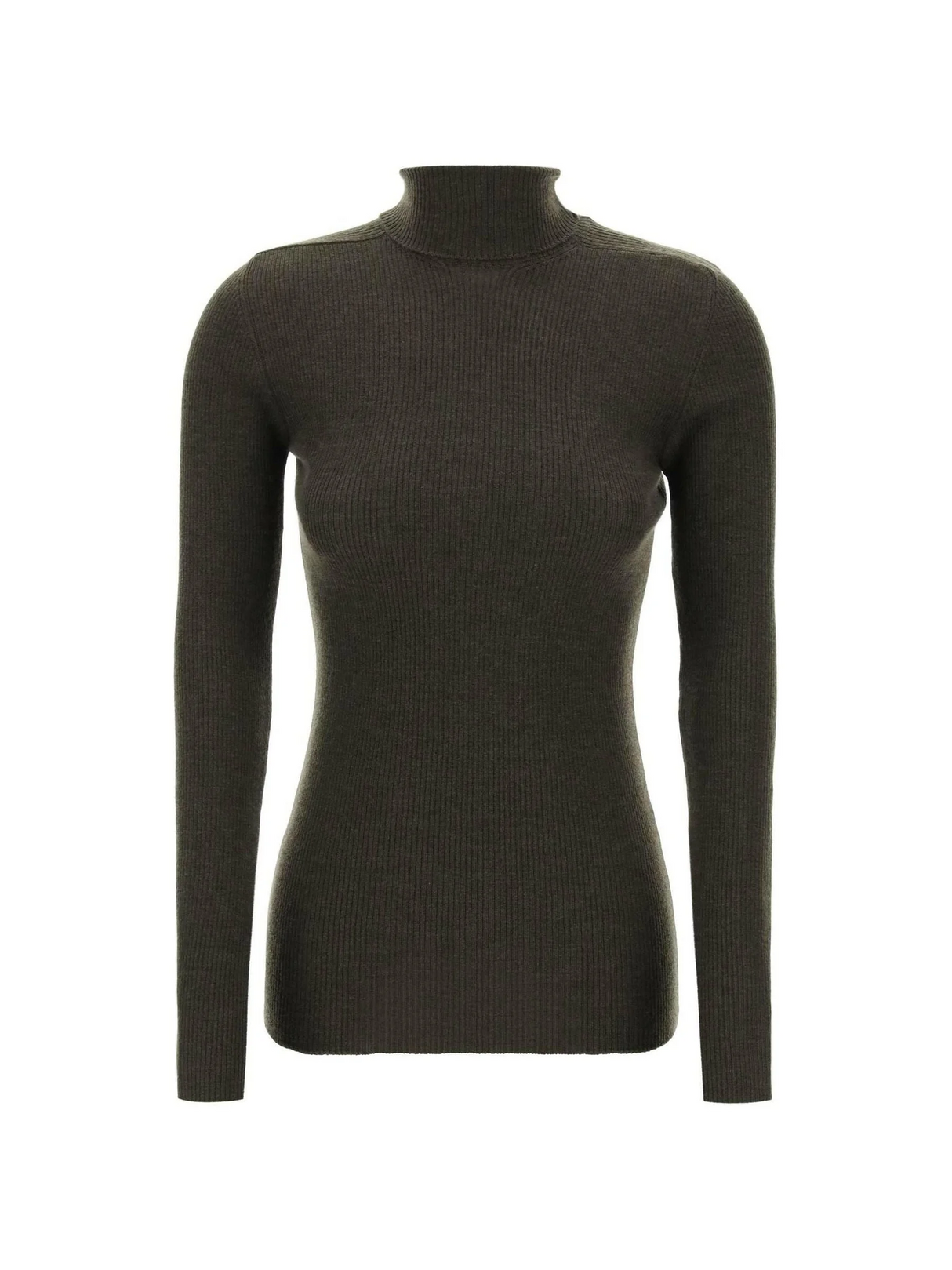 Dark Green Ribbed Wool Turtleneck Sweater WARDROBE.NYC JOHN JULIA.