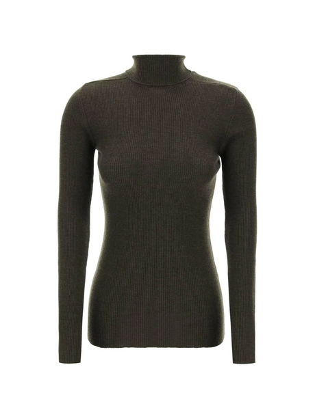 Dark Green Ribbed Wool Turtleneck Sweater WARDROBE.NYC JOHN JULIA.