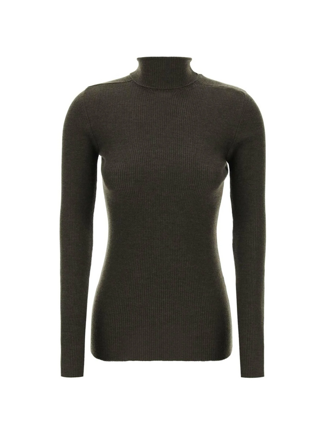 Dark Green Ribbed Wool Turtleneck Sweater WARDROBE.NYC JOHN JULIA.