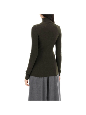 Dark Green Ribbed Wool Turtleneck Sweater WARDROBE.NYC JOHN JULIA.