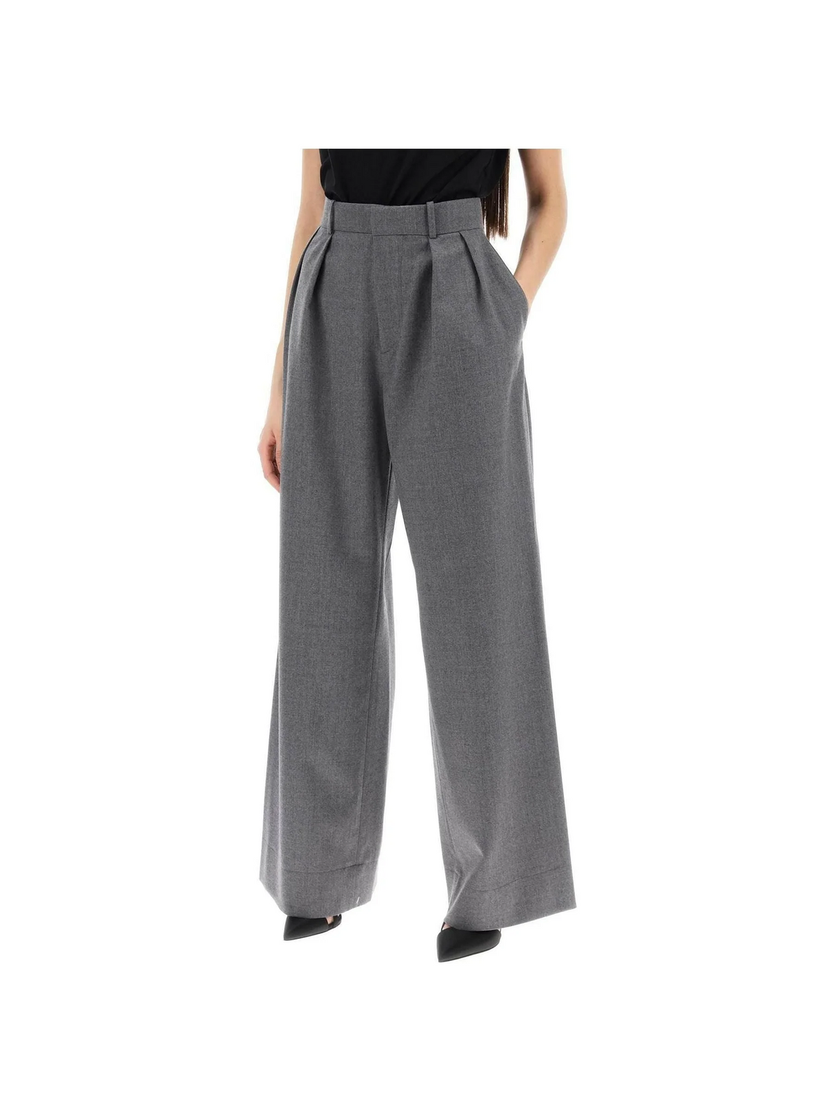 Wide-Leg Wool Flannel Trousers-WARDROBE.NYC-JOHN JULIA