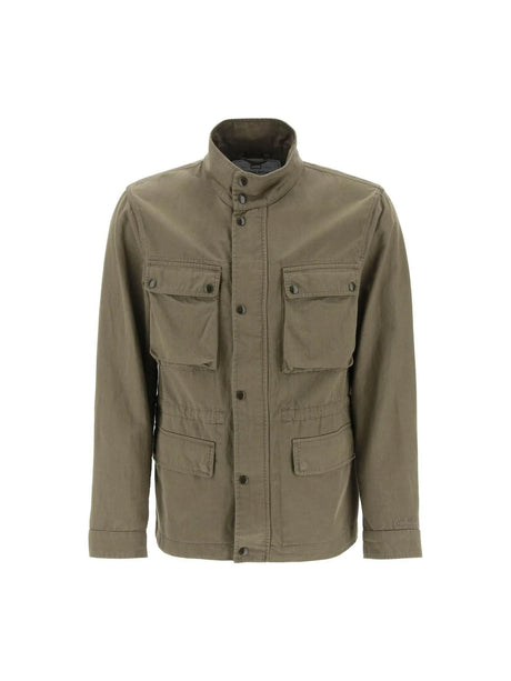 WOOLRICH-Olive Cotton-Linen Blend Field Jacket-JOHN JULIA