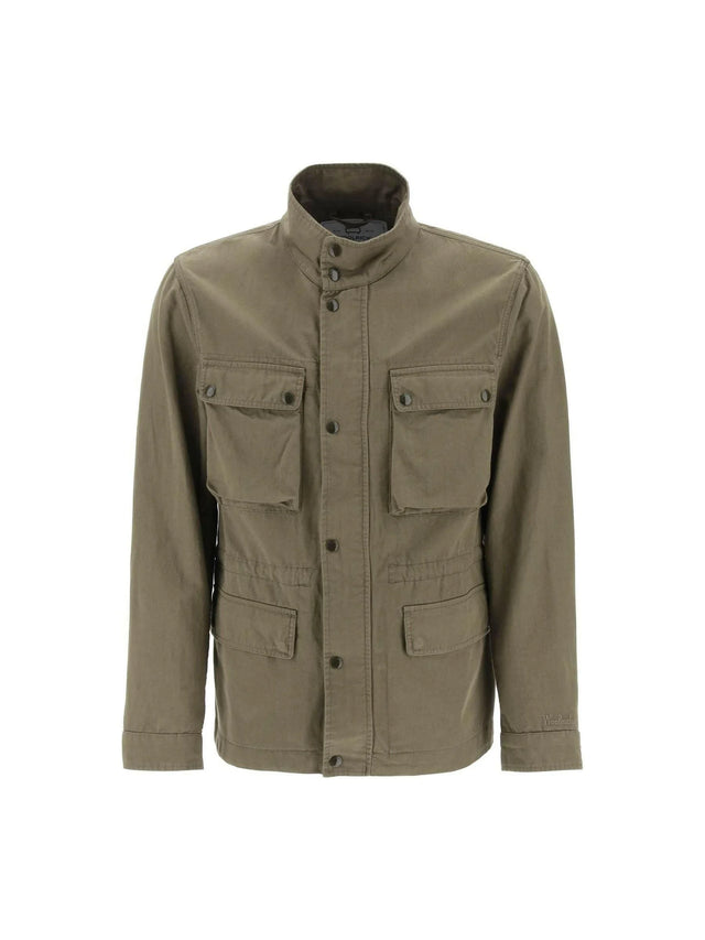 WOOLRICH-Olive Cotton-Linen Blend Field Jacket-JOHN JULIA