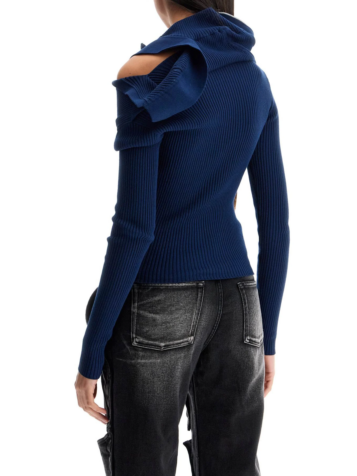 Draped Shoulder Ribbed Sweater-Y/PROJECT-JOHN JULIA