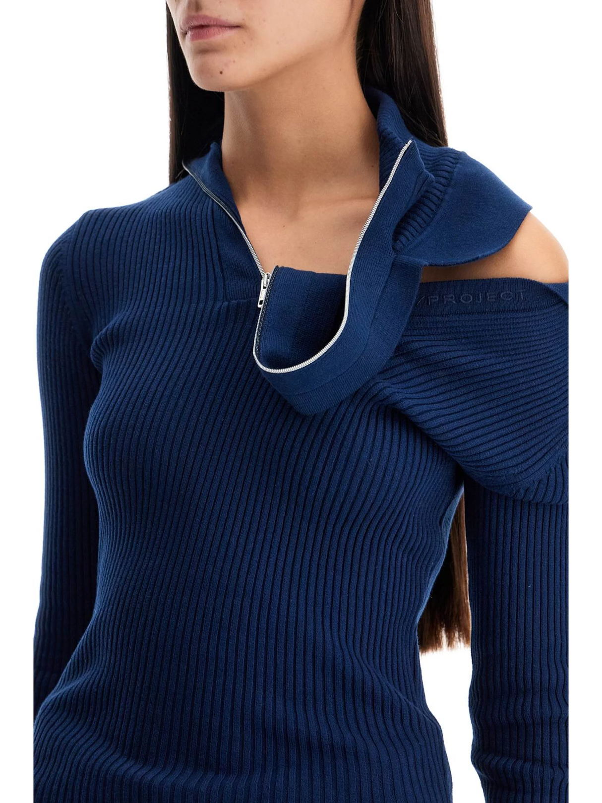 Draped Shoulder Ribbed Sweater-Y/PROJECT-JOHN JULIA