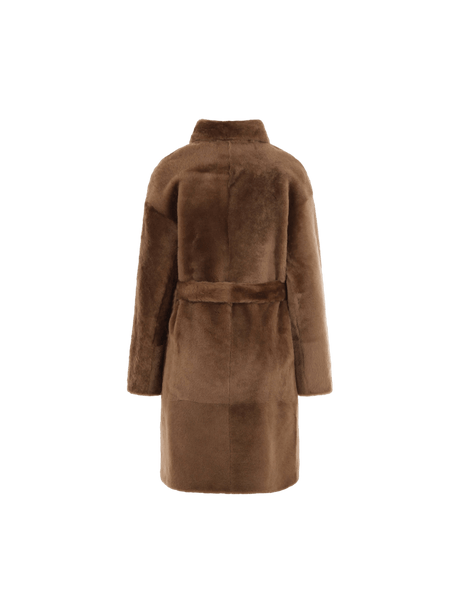 Belt-detailed Single-breasted Shearling Coat-YVES SALOMON-JOHN JULIA