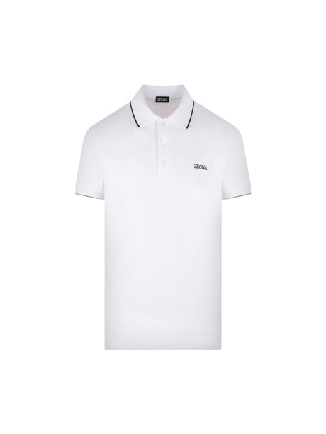 Logo Embroidered Piquet Polo Shirt-ZEGNA-JOHN JULIA