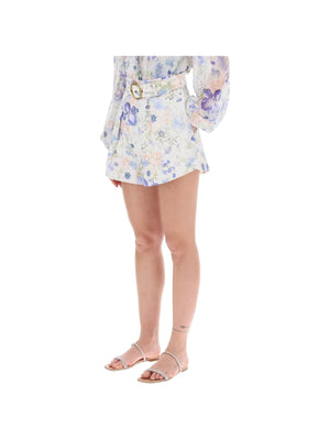 Floral Linen Belted Shorts ZIMMERMANN