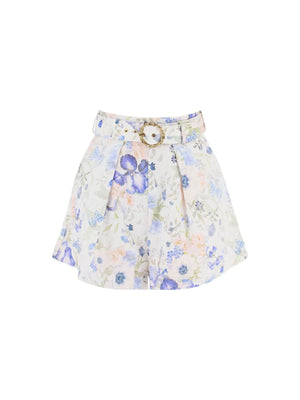 Floral Linen Belted Shorts ZIMMERMANN