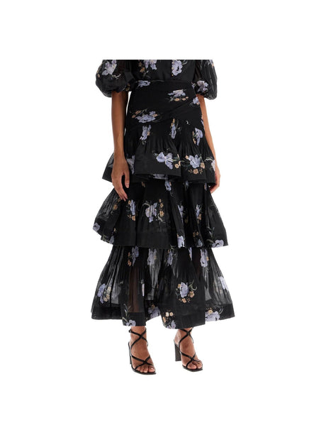 Pleated Ruffle Skirt With Floral Print