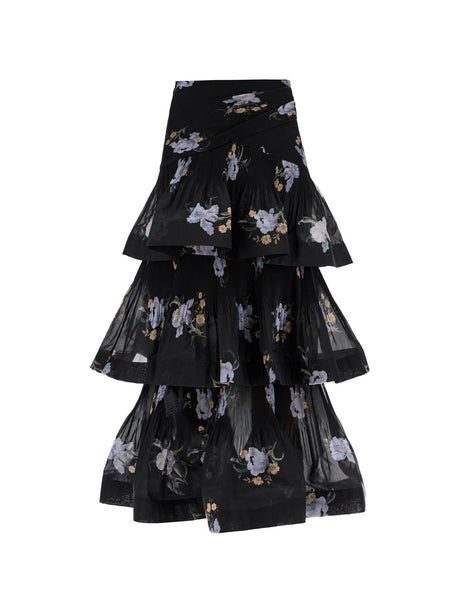 Pleated Ruffle Skirt With Floral Print