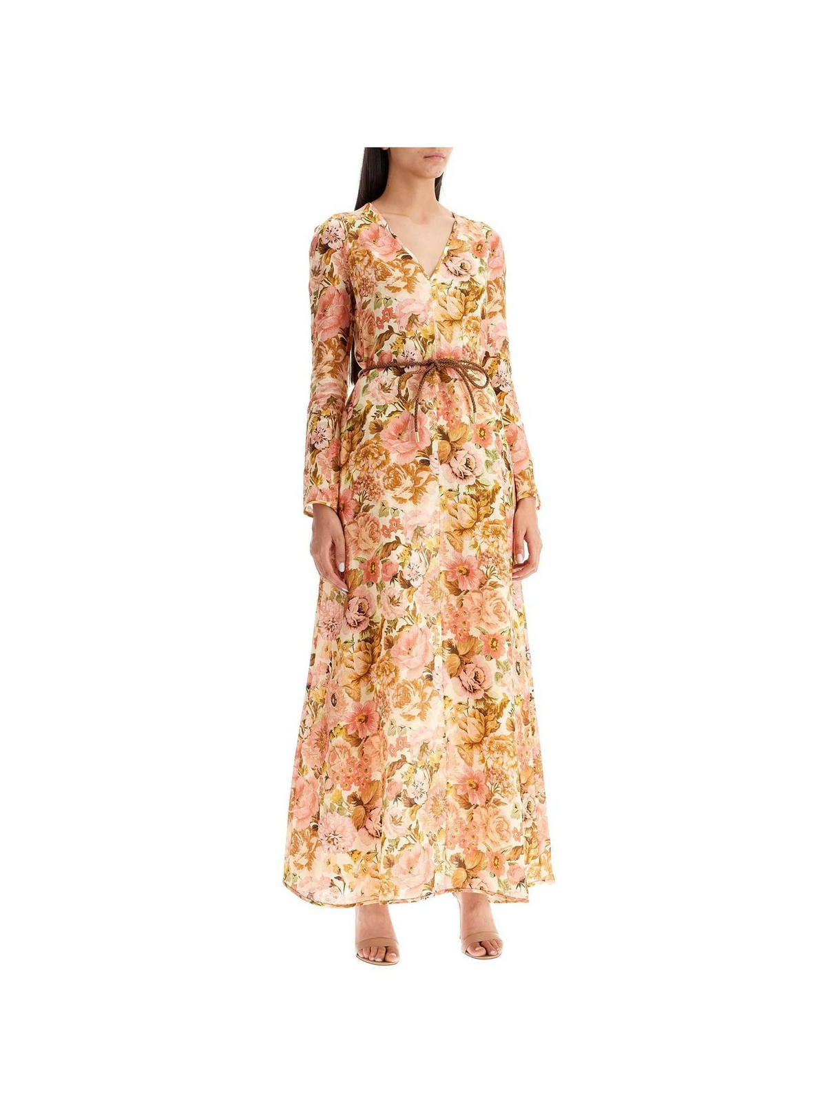 Plunge Linen Maxi Dress-ZIMMERMANN-JOHN JULIA