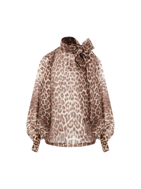 Leopard Linen and Silk Blouse-ZIMMERMANN-JOHN JULIA