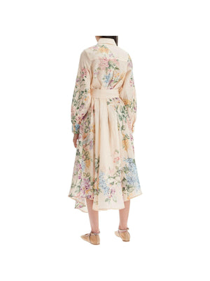 ZIMMERMANN-Linen Floral Halliday Midi Shirt Dress-JOHN JULIA