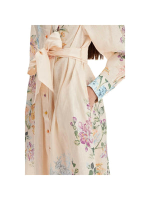 ZIMMERMANN-Linen Floral Halliday Midi Shirt Dress-JOHN JULIA