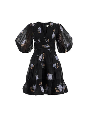 Pleated Floral Organza Mini Dress - 000 - Women > Clothing > Dresses > Mini