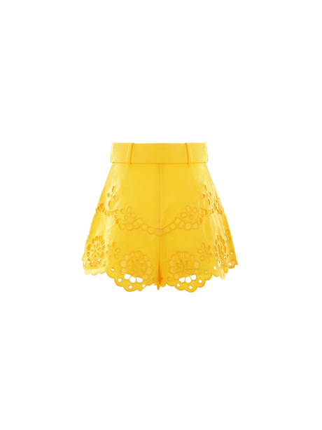 ZIMMERMANN-Pop Embroidered Linen Shorts-JOHN JULIA