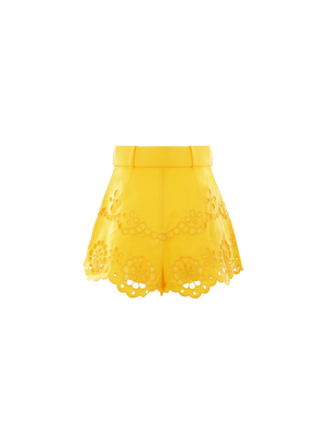 ZIMMERMANN-Pop Embroidered Linen Shorts-JOHN JULIA