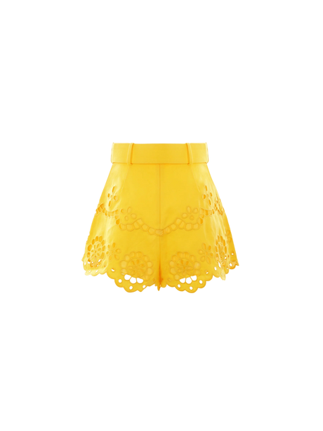 ZIMMERMANN-Pop Embroidered Linen Shorts-JOHN JULIA