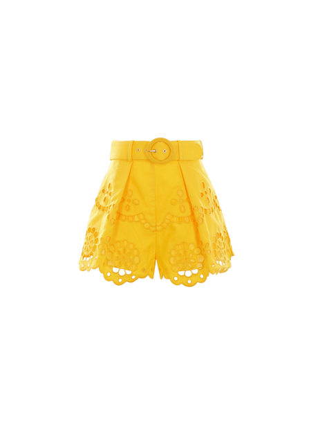 ZIMMERMANN-Pop Embroidered Linen Shorts-JOHN JULIA