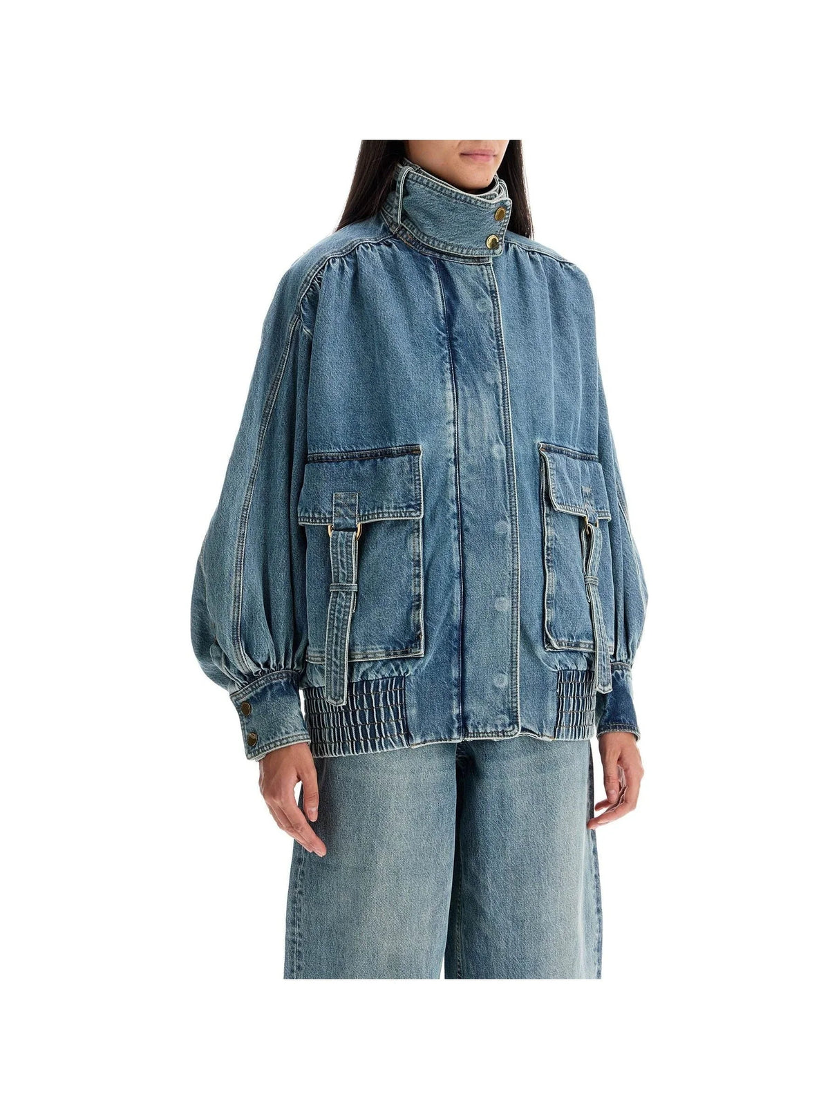 Vintage-Washed Denim Bomber Jacket-ZIMMERMANN-JOHN JULIA