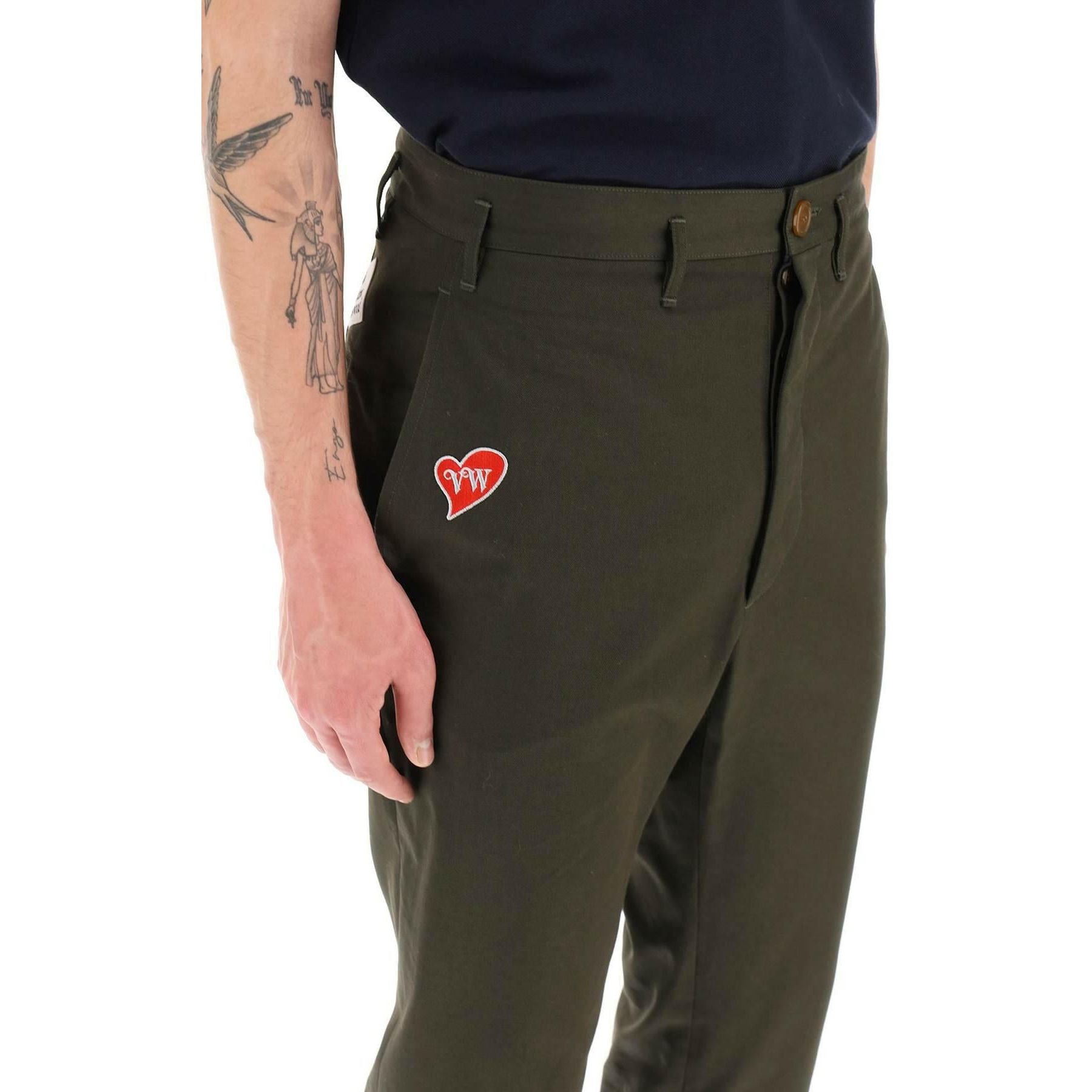 Cropped Cruise Pants Featuring Embroidered Heart Shaped Logo VIVIENNE WESTWOOD JOHN JULIA.