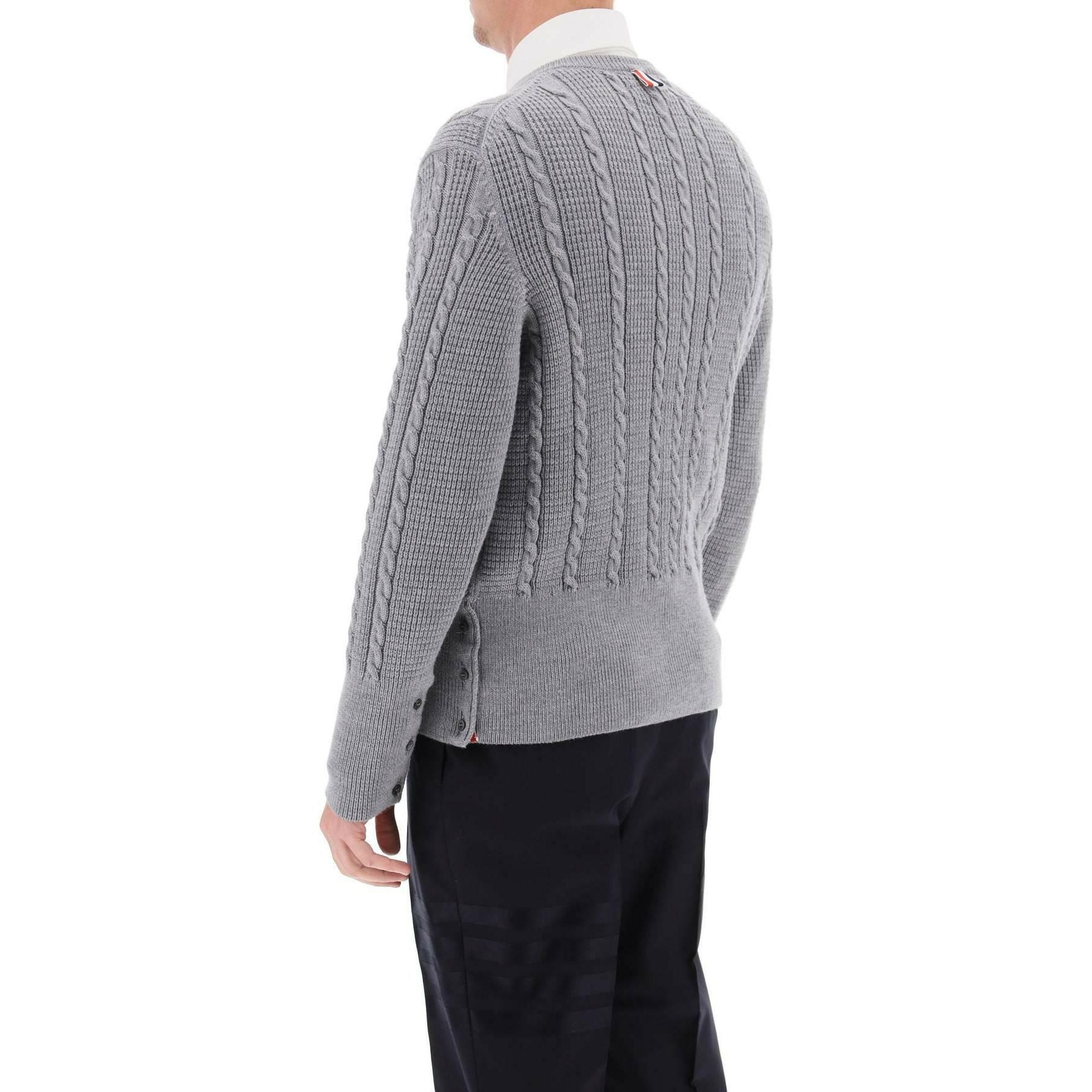 Cable Wool Sweater With Rwb Detail THOM BROWNE JOHN JULIA.