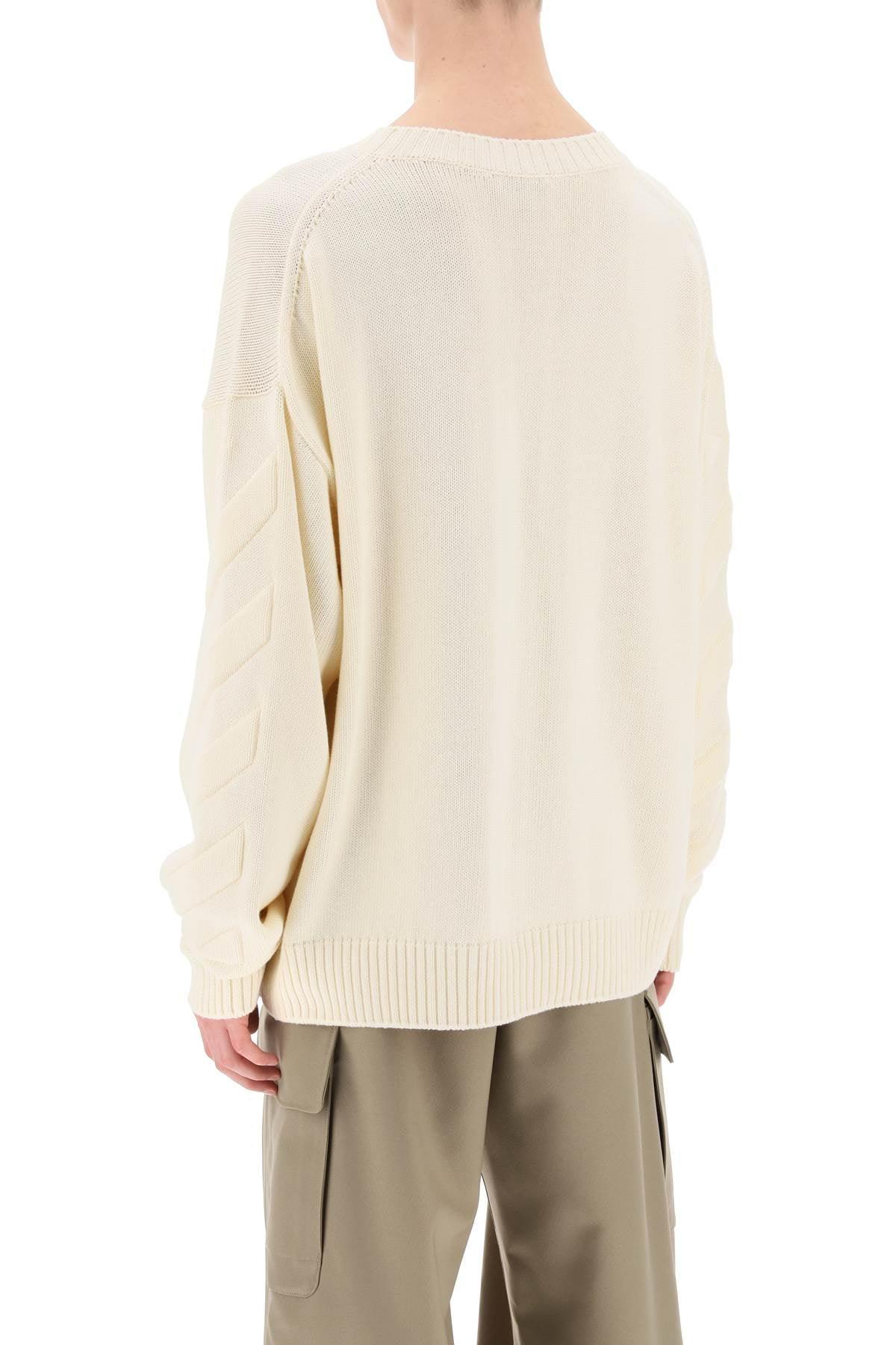 Off White Sweater With Embossed Diagonal Motif - JOHN JULIA