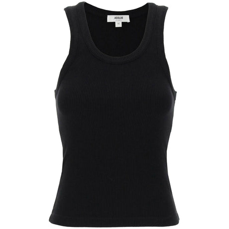 Black Organic Cotton Poppy Ribbed Tank Top AGOLDE JOHN JULIA.