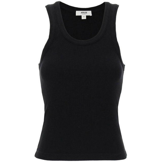 Black Organic Cotton Poppy Ribbed Tank Top AGOLDE JOHN JULIA.