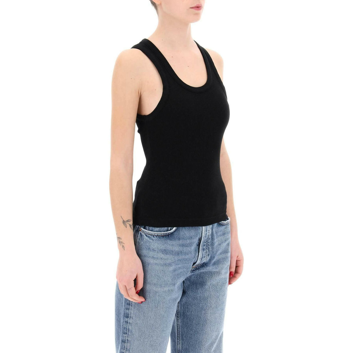 Black Organic Cotton Poppy Ribbed Tank Top AGOLDE JOHN JULIA.