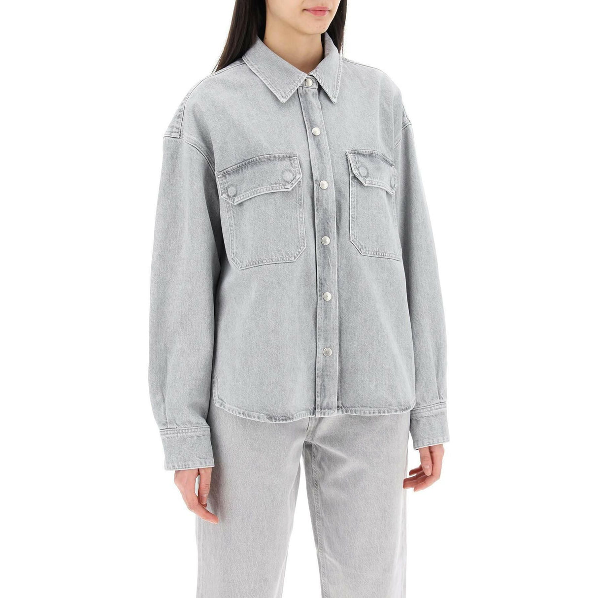 Gray Rain Gwen Recycled-Denim Shirt AGOLDE JOHN JULIA.